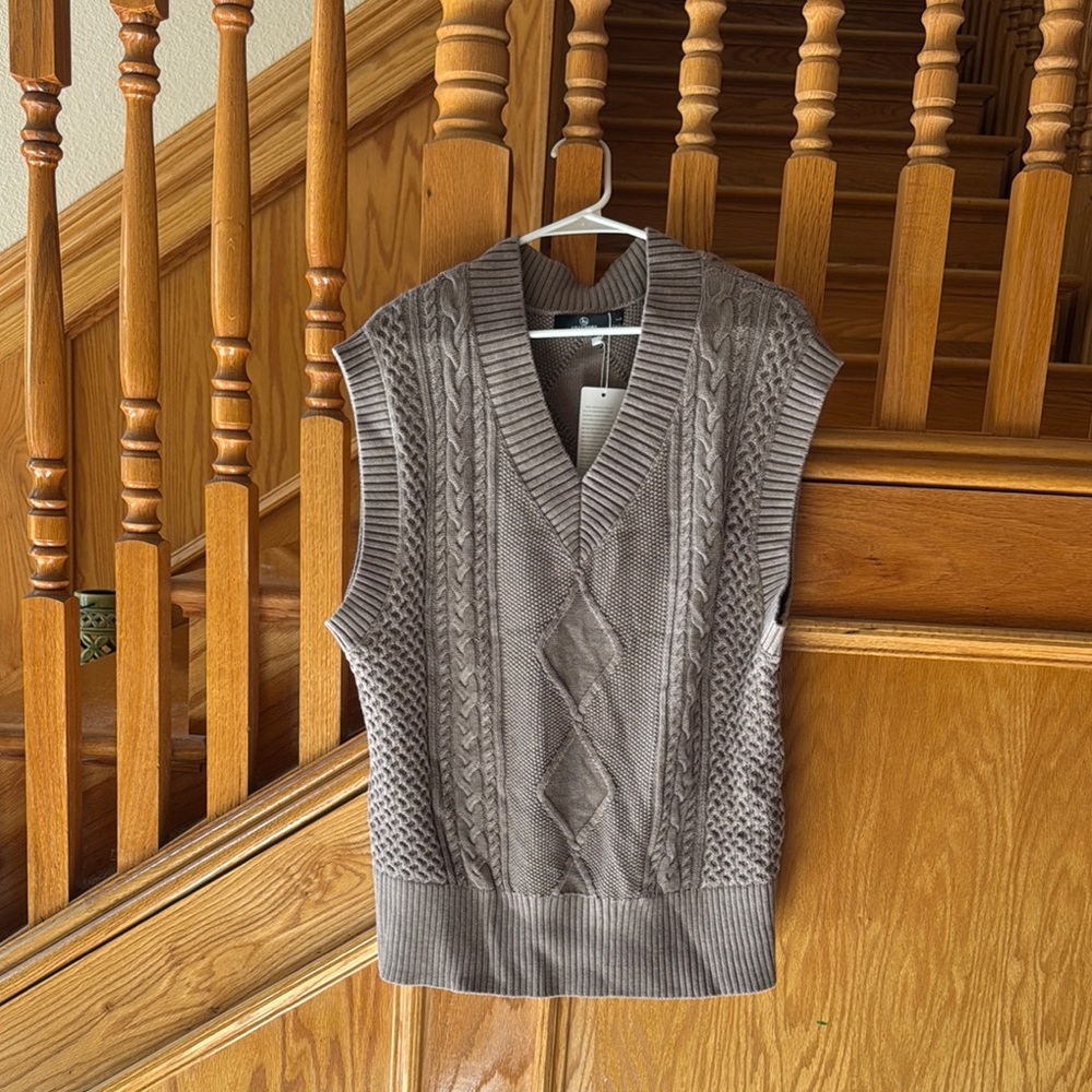 Women's Cable Knit Sweater Vest Dress - Brown